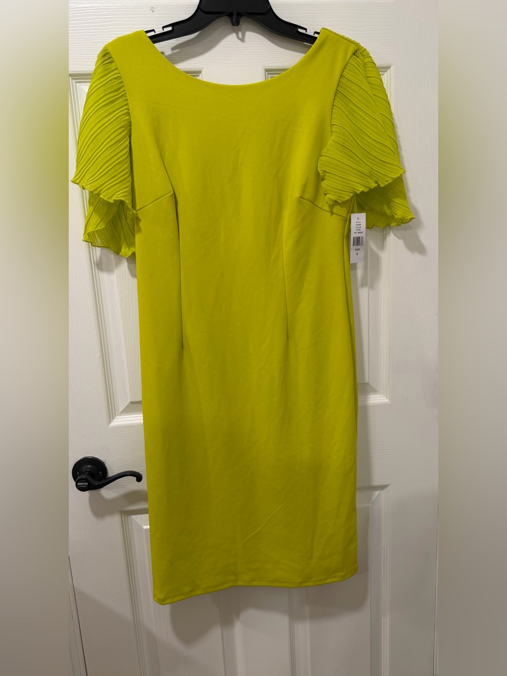 NWT Glamour Lime Green Flare  Pleated Cape Detail Sleeves Midi Sheath Dress